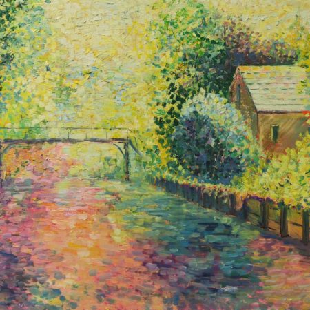 Bild "Haus am Fluss". Öl auf Leinwand. 70x100 cm "House by the river", oil on canvas, 70x100 cm