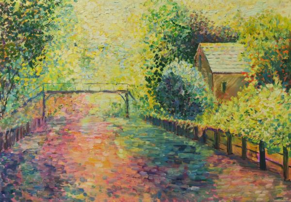 Bild "Haus am Fluss". Öl auf Leinwand. 70x100 cm "House by the river", oil on canvas, 70x100 cm