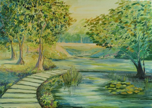 Bild "Gartenteich". Öl auf Leinwand. 60x80 cm. "The garden pond", oil on canvas, 60x80cm